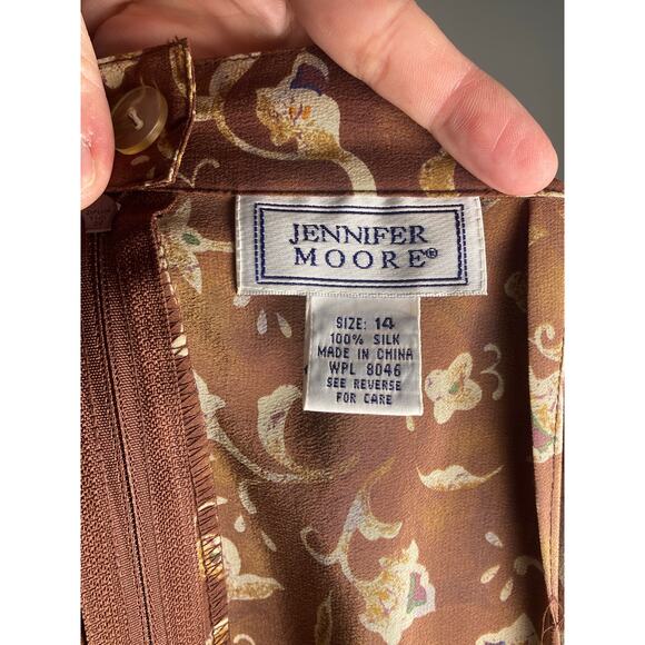 Vintage Silk Skirt Set Floral Blouse & Midi Jennifer Moore 90s ~ Sz 12/14 fits 8 - Picture 10 of 11